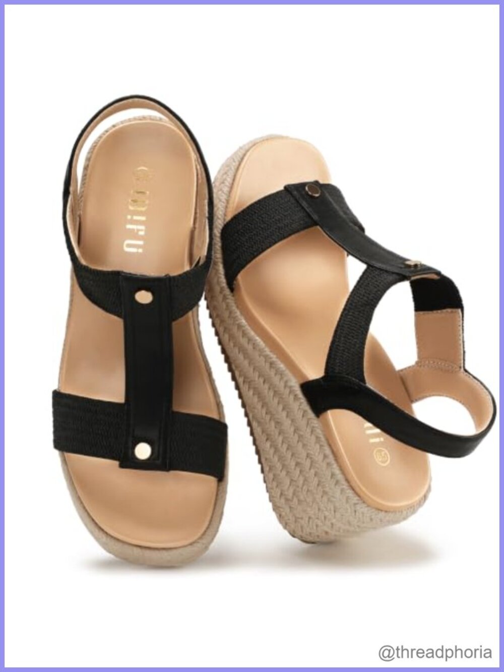 IDIFU Women's Espadrille T-Strap Platform Wedge Sandals
